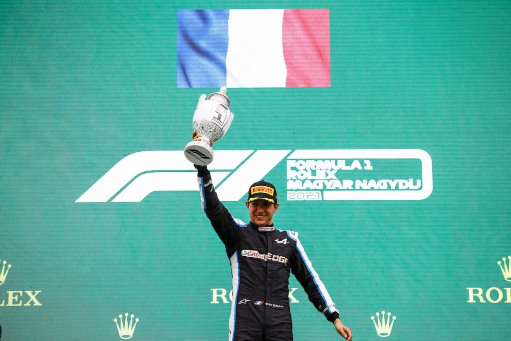 Esteban Ocon Celebrating Victory at Hungary 2021 